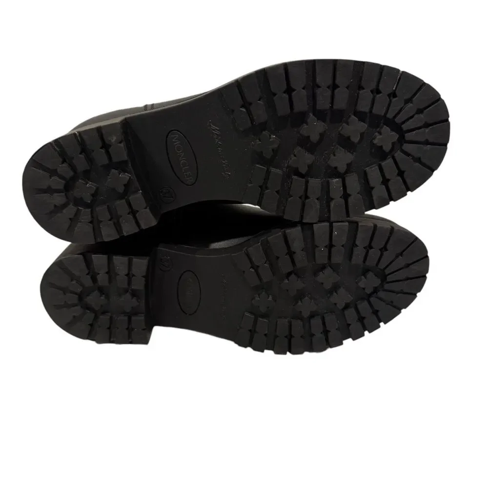 Moncler Black Rubber Boots with Metallic Taupe Quilted Shaft